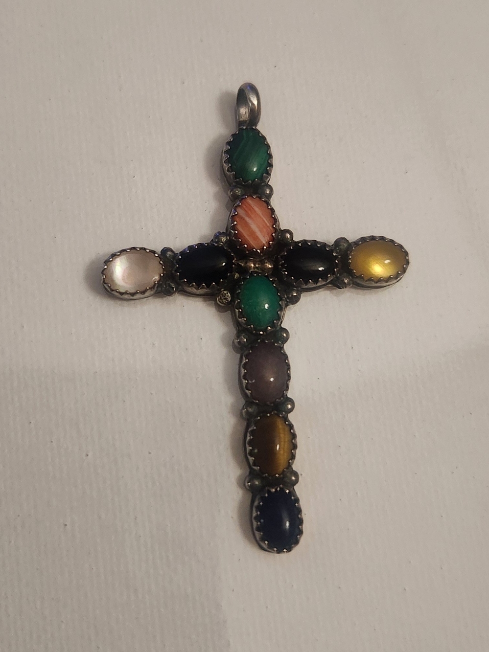 John Delvin 925 Sterling Silver Multicolor Stone Cross Pendant Necklace